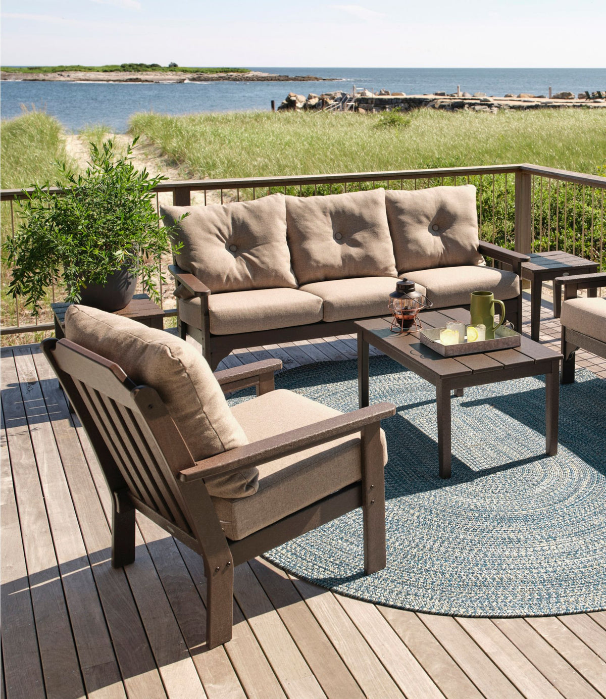 L.L.Bean All-Weather Patio Chair with Textured Cushion, Mahogany Spiced Burlap
