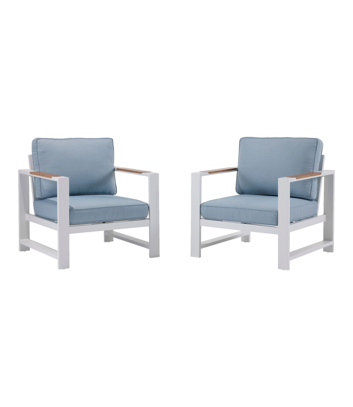 L.L.Bean White Aluminum Deep Seating Armchair with Blue Cushions, Set of Two Sky Blue/White