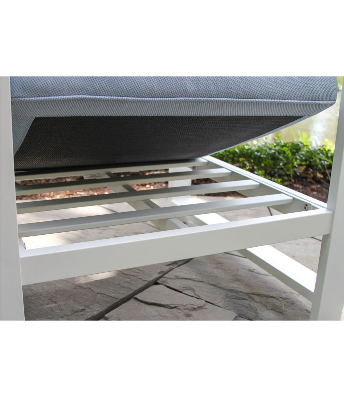 L.L.Bean White Aluminum Deep Seating Armchair with Blue Cushions, Set of Two Sky Blue/White
