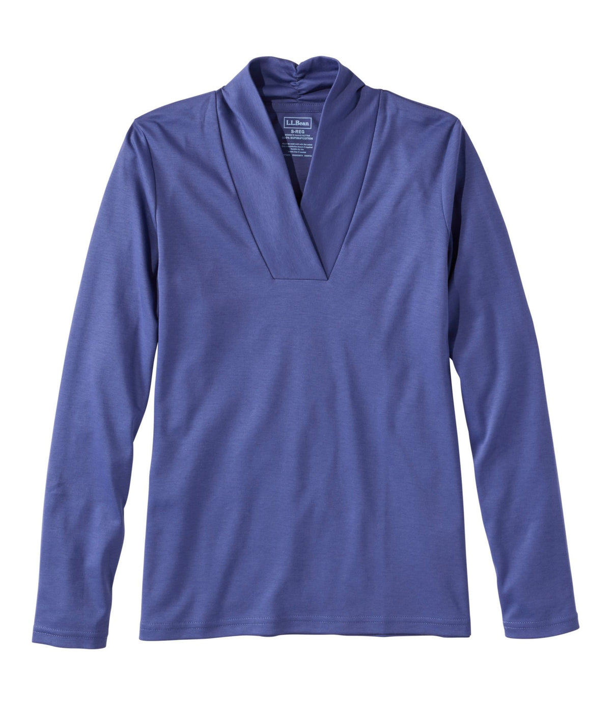 L.L.Bean Women's Pima Cotton Tee, Shawl Long-Sleeve Dark Twilight Blue