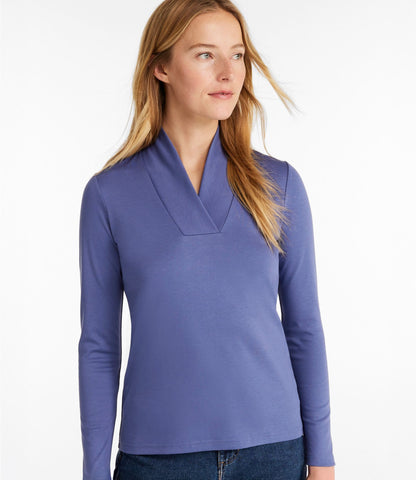 L.L.Bean Women's Pima Cotton Tee, Shawl Long-Sleeve Dark Twilight Blue