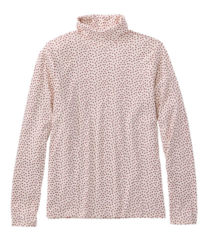 L.L.Bean Women's Pima Cotton Turtleneck, Long-Sleeve Print Cream/Bordeaux Retro Dot