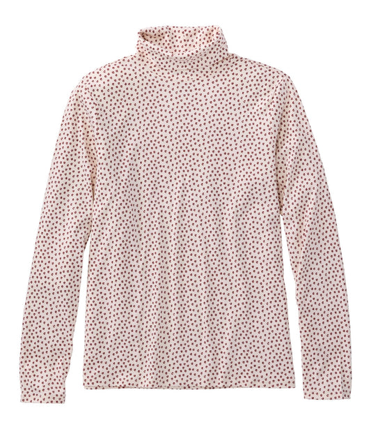 L.L.Bean Women's Pima Cotton Turtleneck, Long-Sleeve Print Cream/Bordeaux Retro Dot
