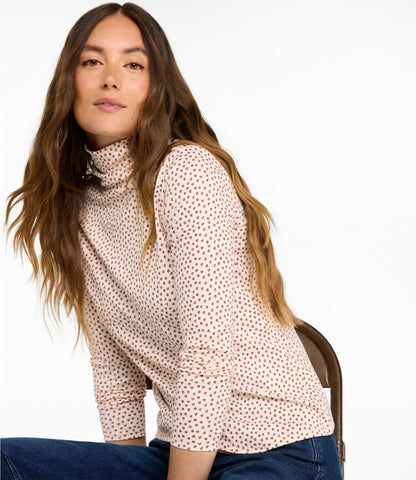 L.L.Bean Women's Pima Cotton Turtleneck, Long-Sleeve Print Cream/Bordeaux Retro Dot