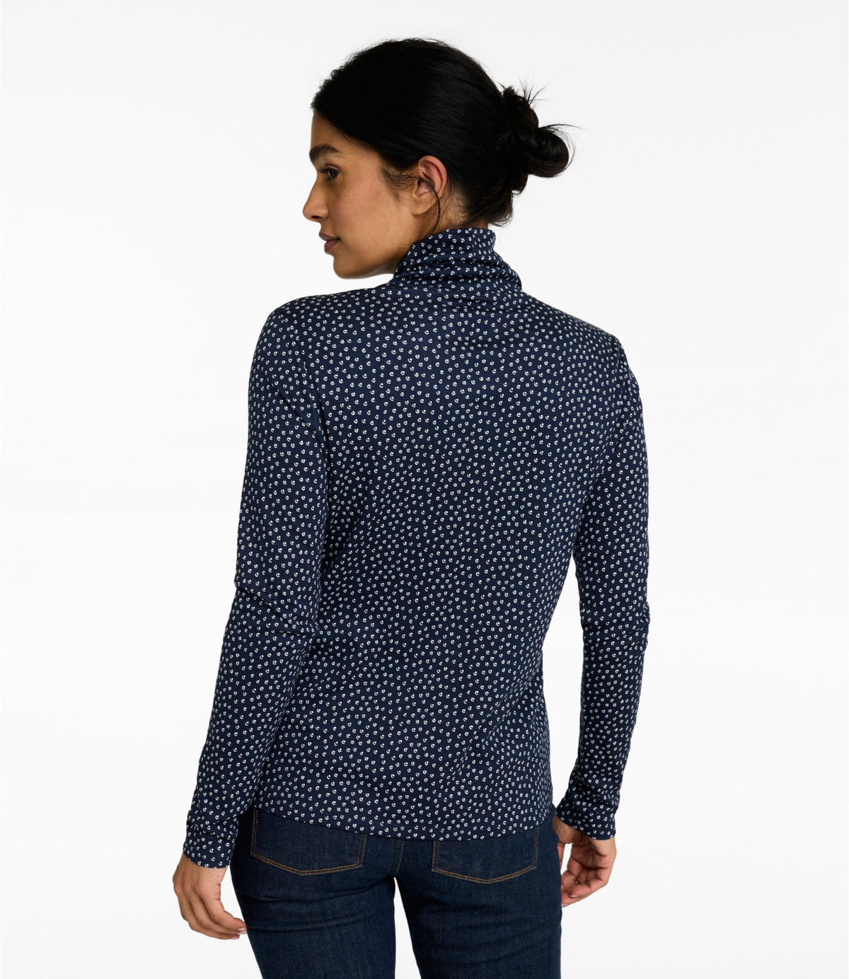 L.L.Bean Women's Pima Cotton Turtleneck, Long-Sleeve Print Cream/Bordeaux Retro Dot