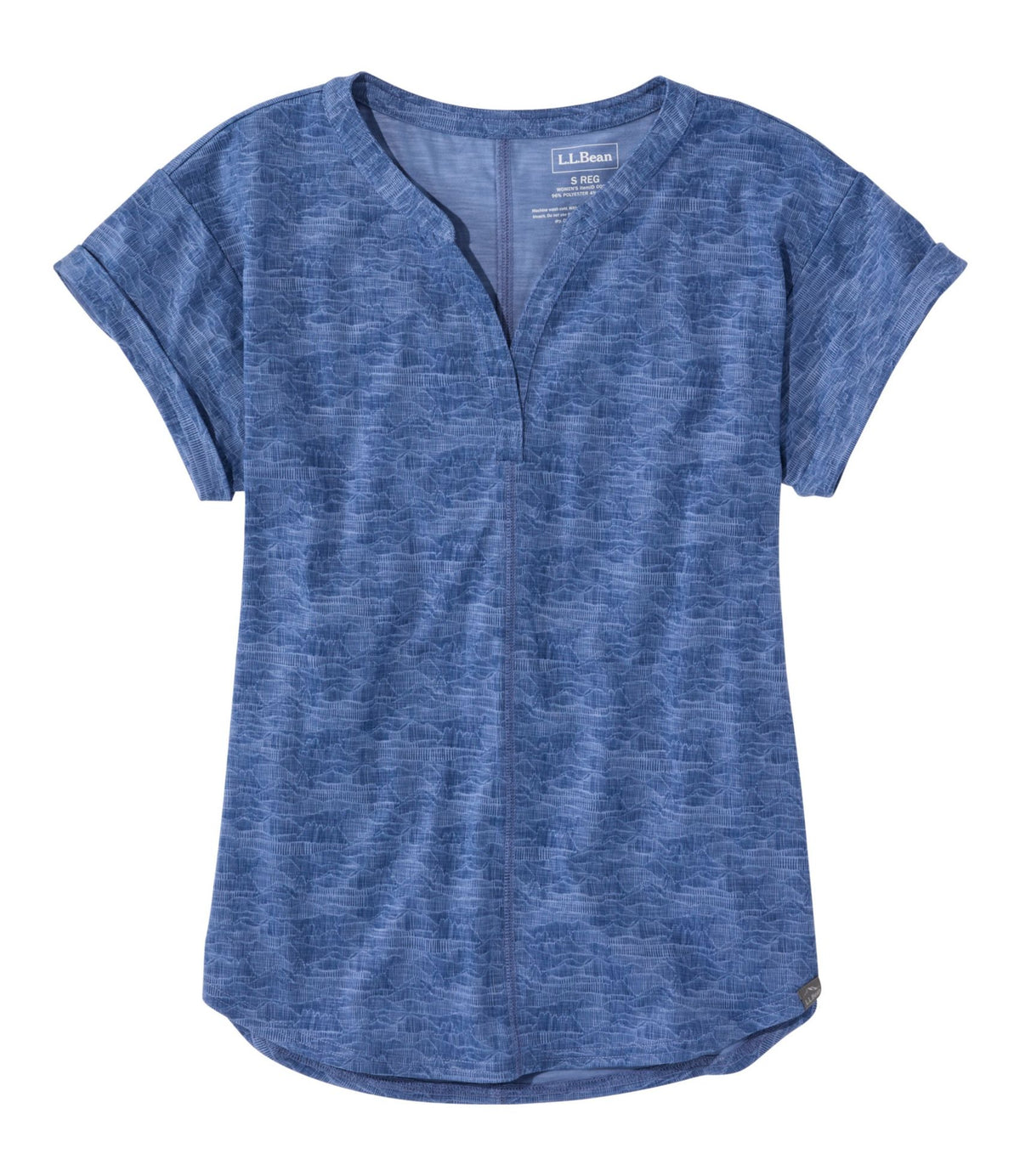 L.L.Bean Women's Streamside Tee, Short-Sleeve Splitneck Print Deep Lake Mountain