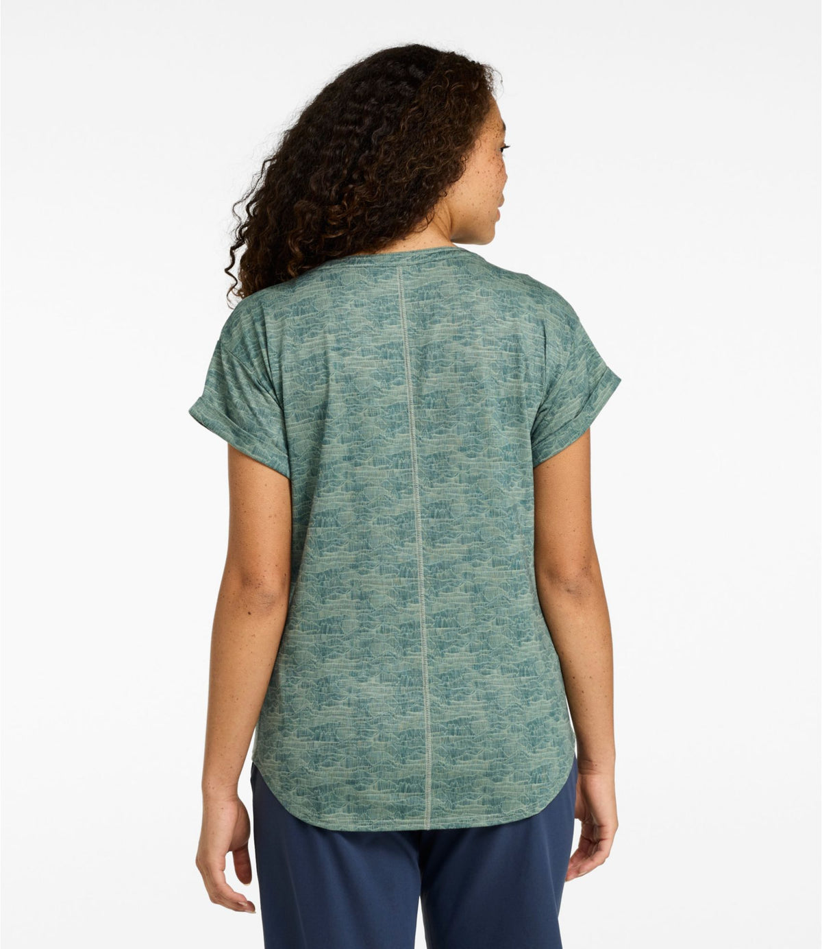 L.L.Bean Women's Streamside Tee, Short-Sleeve Splitneck Print Deep Lake Mountain