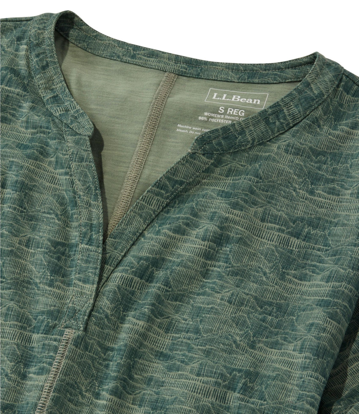 L.L.Bean Women's Streamside Tee, Short-Sleeve Splitneck Print Deep Lake Mountain