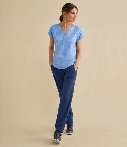 L.L.Bean Women's Streamside Tee, Short-Sleeve Splitneck Print Deep Lake Mountain