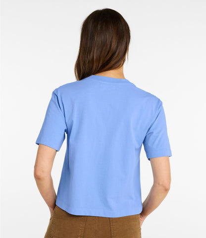 L.L.Bean Women's Sunwashed Tee, Short-Sleeve Cropped Boxy Crewneck Logo Bone Outdoor Tradition