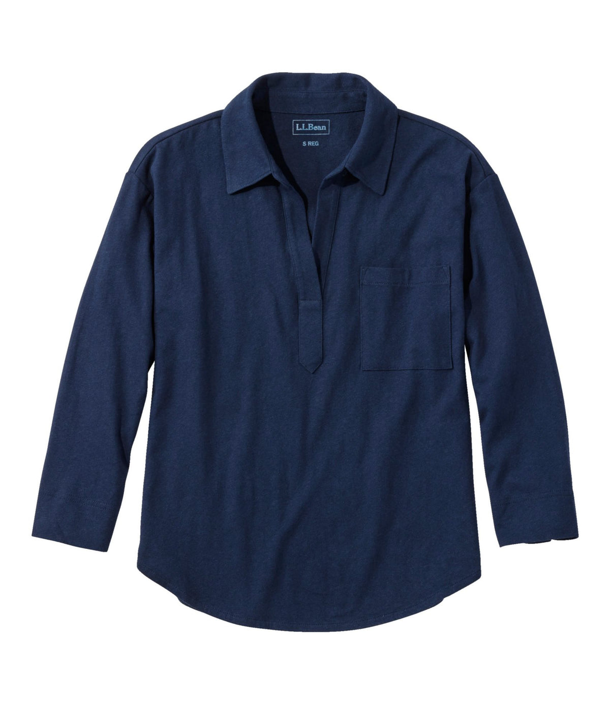 L.L.Bean Women's Lakeside Linen/Cotton Tee, Three-Quarter-Sleeve Splitneck Polo Classic Navy