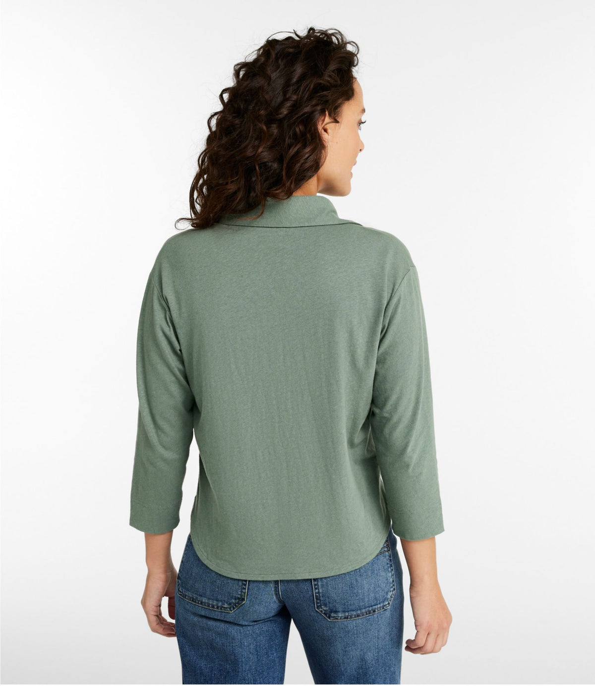 L.L.Bean Women's Lakeside Linen/Cotton Tee, Three-Quarter-Sleeve Splitneck Polo Classic Navy