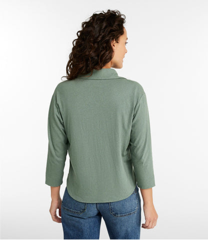 L.L.Bean Women's Lakeside Linen/Cotton Tee, Three-Quarter-Sleeve Splitneck Polo Classic Navy