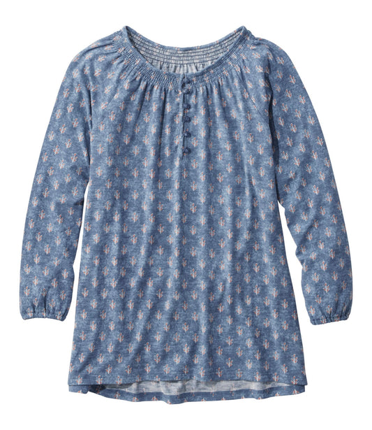 L.L.Bean Women's Camden Hills Tee, Three-Quarter-Sleeve Print Indigo Sunwashed Batik