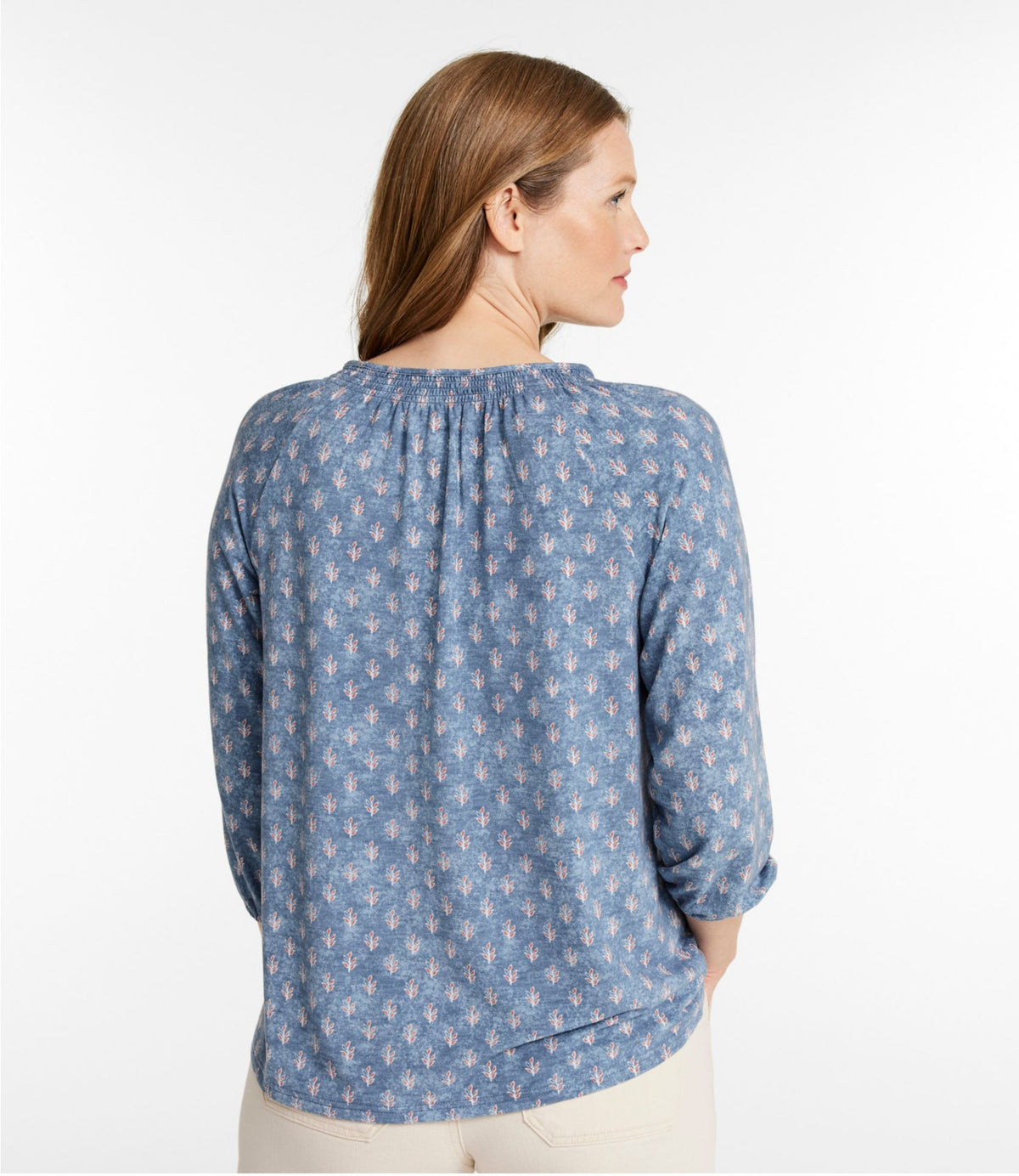 L.L.Bean Women's Camden Hills Tee, Three-Quarter-Sleeve Print Indigo Sunwashed Batik