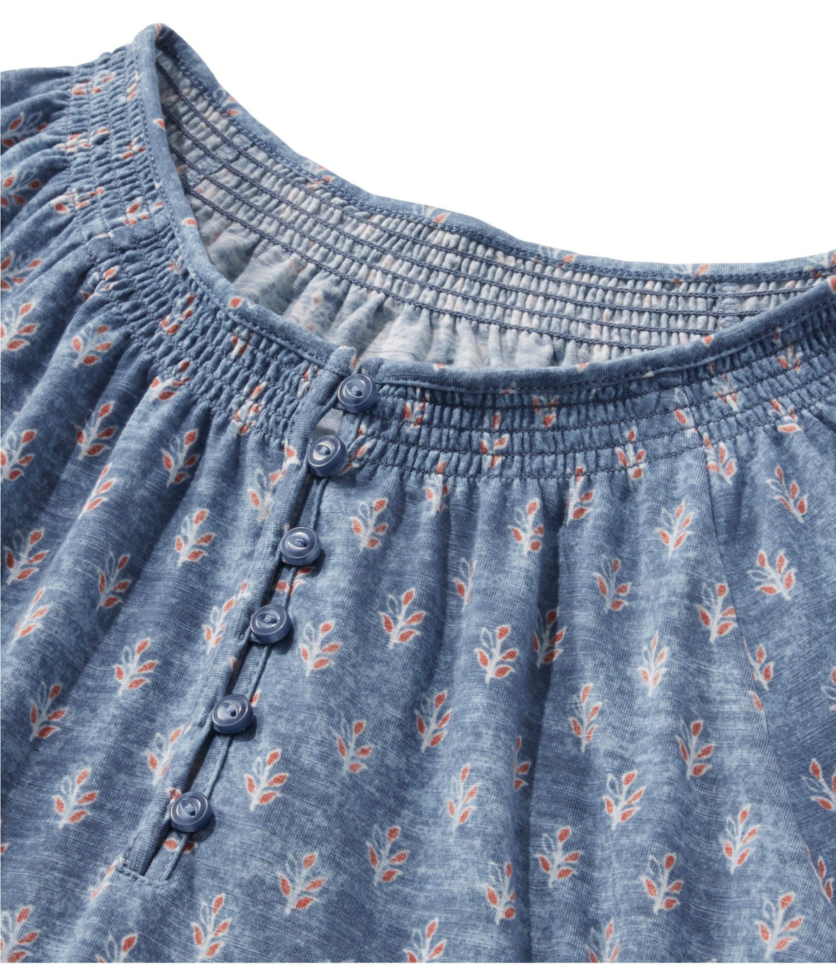 L.L.Bean Women's Camden Hills Tee, Three-Quarter-Sleeve Print Indigo Sunwashed Batik