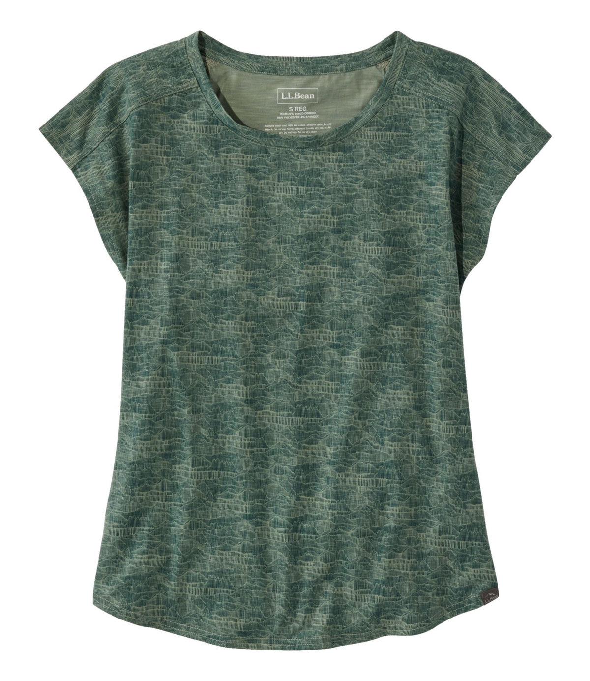 L.L.Bean Women's Streamside Tee, Short-Sleeve Ruched Crew Print Faded Sage Mountain