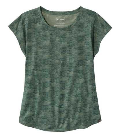 L.L.Bean Women's Streamside Tee, Short-Sleeve Ruched Crew Print Faded Sage Mountain