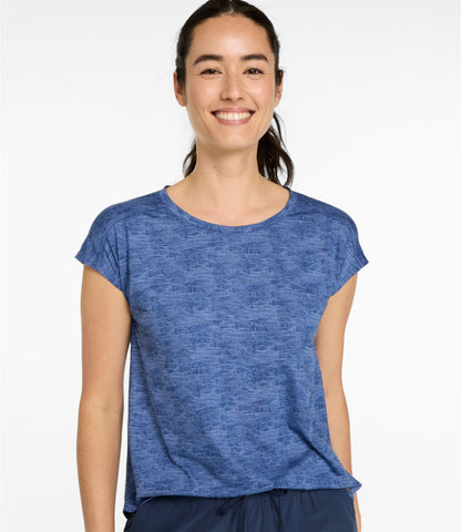 L.L.Bean Women's Streamside Tee, Short-Sleeve Ruched Crew Print Faded Sage Mountain