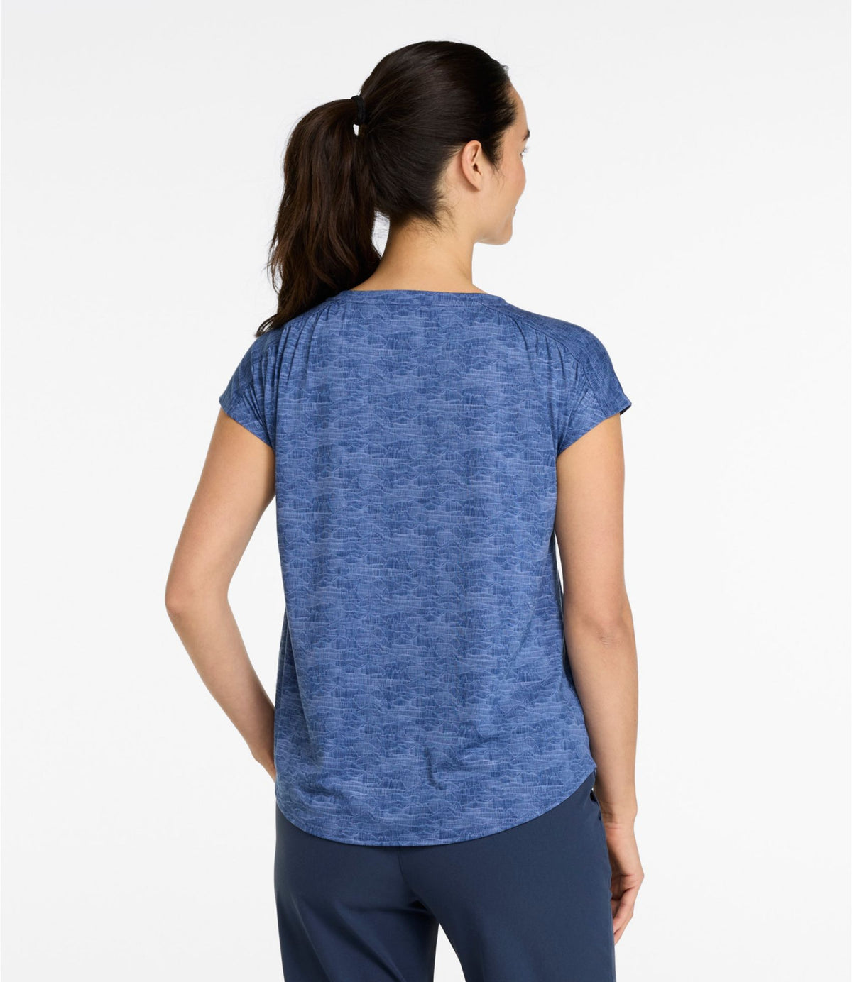 L.L.Bean Women's Streamside Tee, Short-Sleeve Ruched Crew Print Faded Sage Mountain