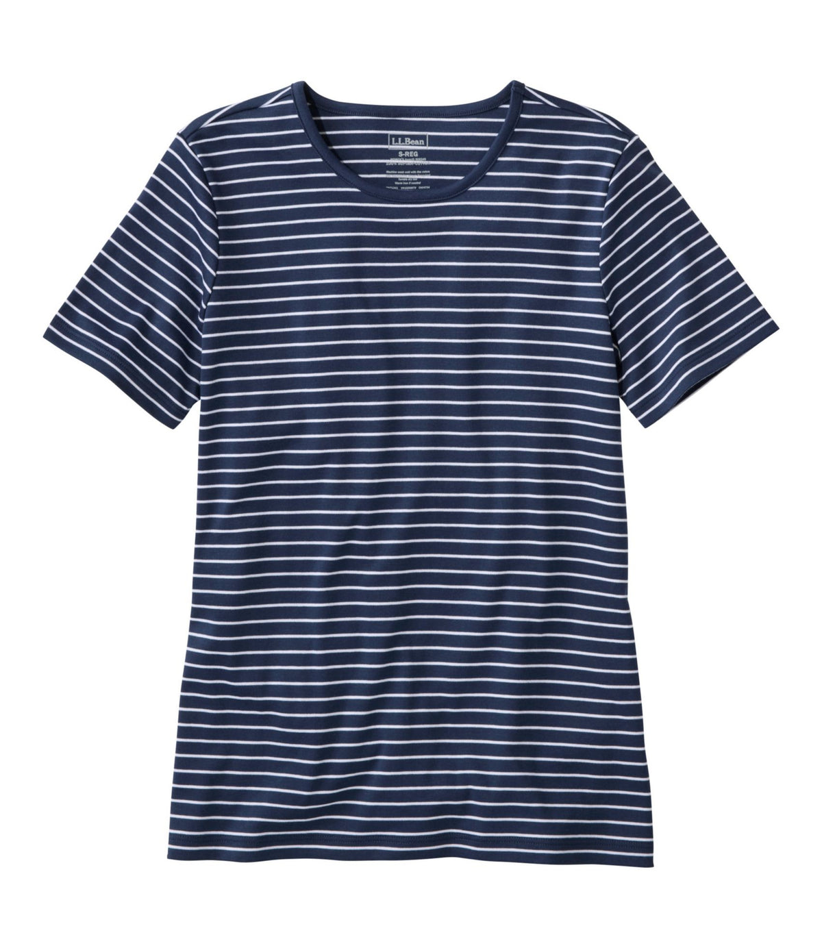 L.L.Bean Women's Pima Cotton Tee, Short-Sleeve Crewneck Stripe Raven Blue/White