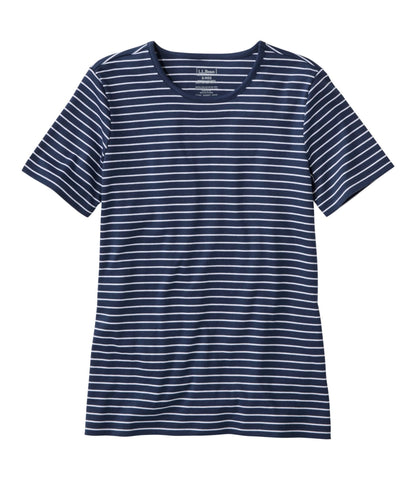 L.L.Bean Women's Pima Cotton Tee, Short-Sleeve Crewneck Stripe Raven Blue/White