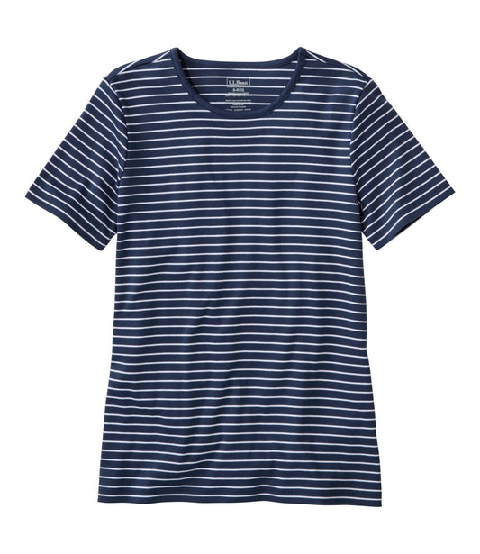 L.L.Bean Women's Pima Cotton Tee, Short-Sleeve Crewneck Stripe Raven Blue/White