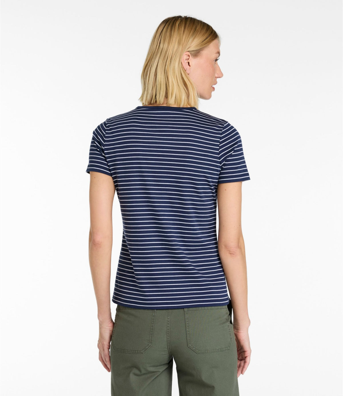 L.L.Bean Women's Pima Cotton Tee, Short-Sleeve Crewneck Stripe Raven Blue/White