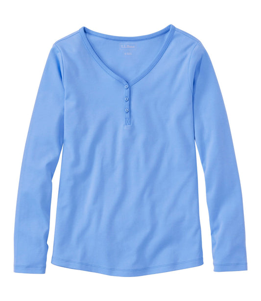 L.L.Bean Women's L.L.Bean V-Neck Henley, Long-Sleeve Brightwater Blue