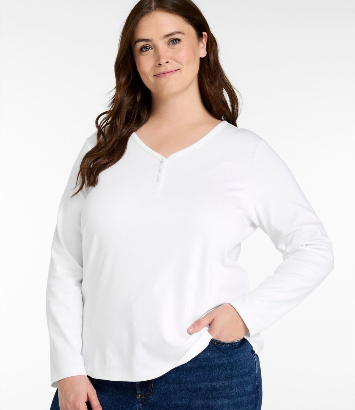 L.L.Bean Women's L.L.Bean V-Neck Henley, Long-Sleeve Brightwater Blue