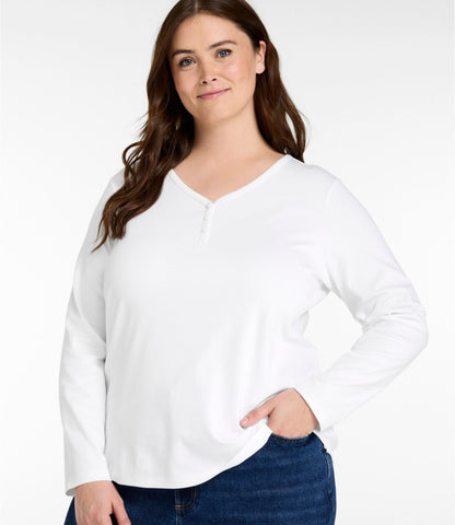 L.L.Bean Women's L.L.Bean V-Neck Henley, Long-Sleeve Brightwater Blue