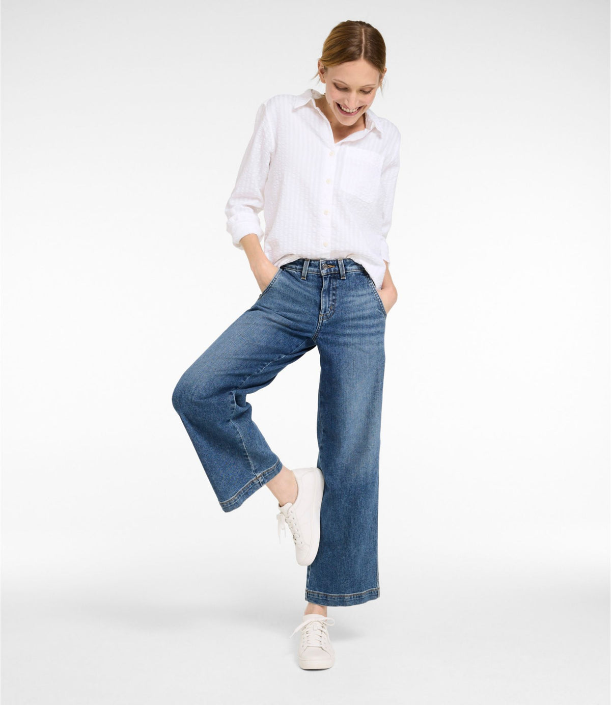 L.L.Bean Women's 207 Vintage Jeans, High-Rise Wide-Leg Faded Indigo