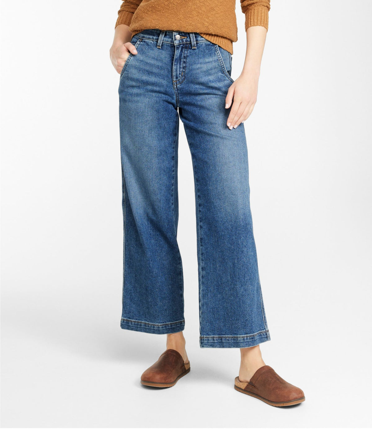L.L.Bean Women's 207 Vintage Jeans, High-Rise Wide-Leg Faded Indigo