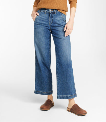 L.L.Bean Women's 207 Vintage Jeans, High-Rise Wide-Leg Faded Indigo