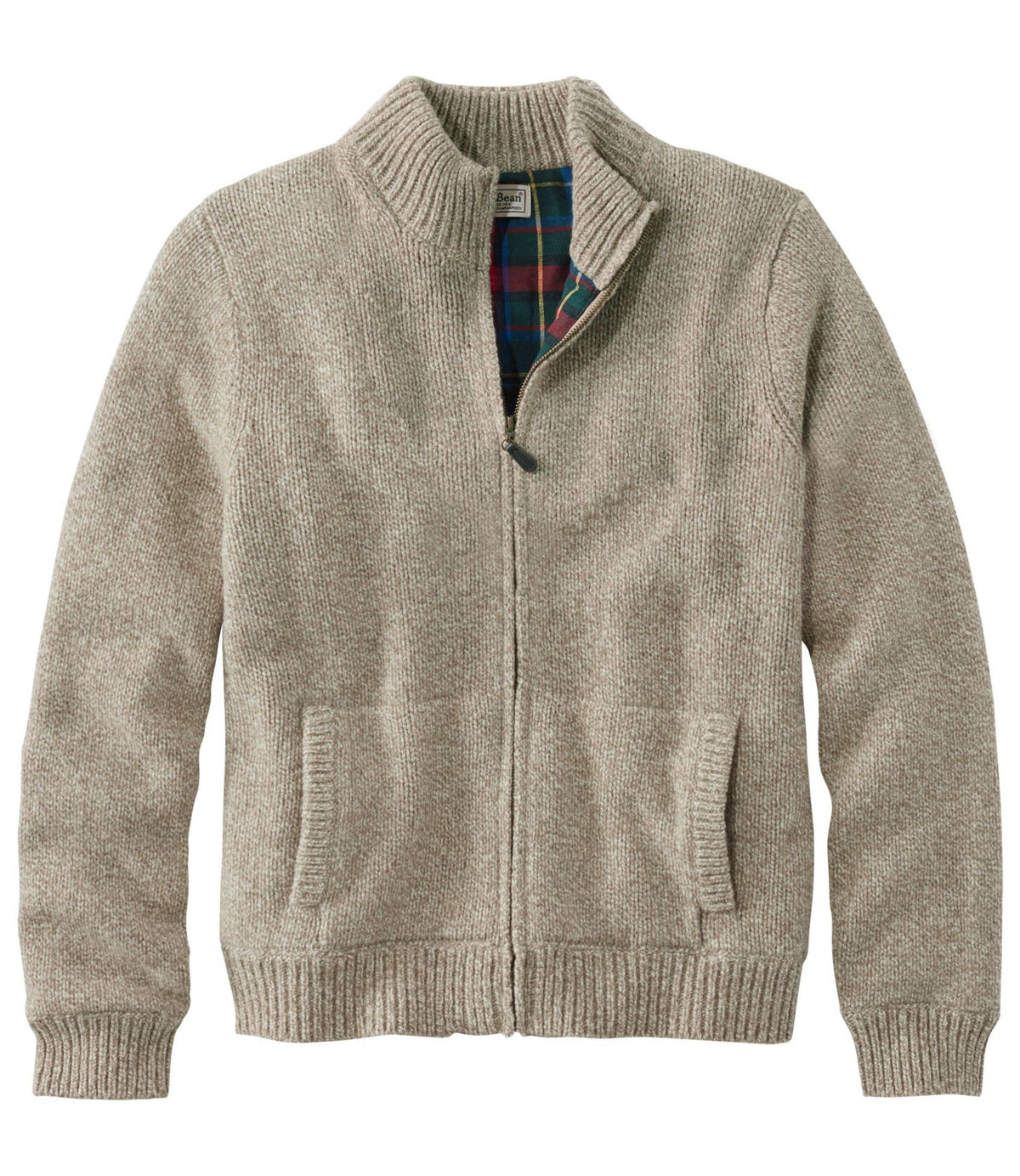 L.L.Bean Men's L.L.Bean Classic Ragg Wool Sweater, Full-Zip Flannel-Lined
