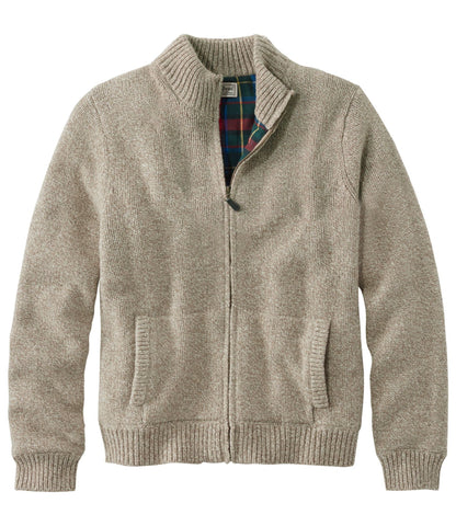 L.L.Bean Men's L.L.Bean Classic Ragg Wool Sweater, Full-Zip Flannel-Lined