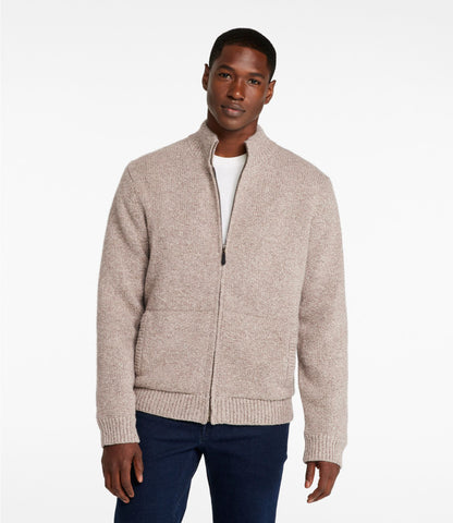 L.L.Bean Men's L.L.Bean Classic Ragg Wool Sweater, Full-Zip Flannel-Lined