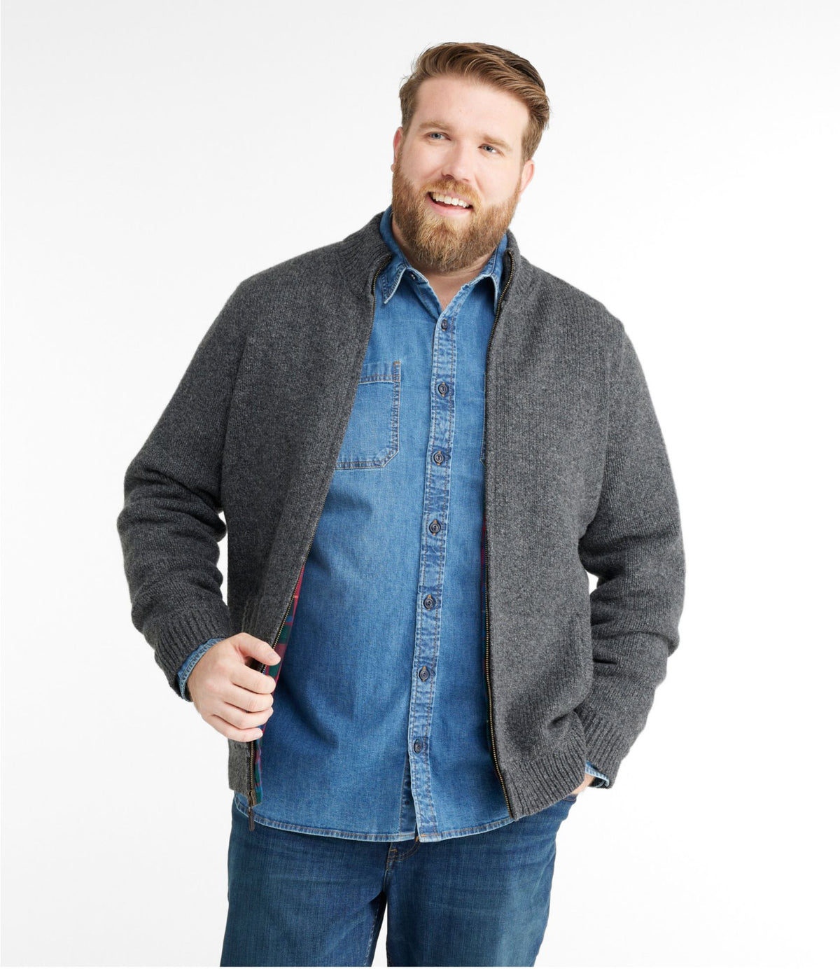L.L.Bean Men's L.L.Bean Classic Ragg Wool Sweater, Full-Zip Flannel-Lined