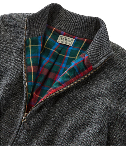 L.L.Bean Men's L.L.Bean Classic Ragg Wool Sweater, Full-Zip Flannel-Lined