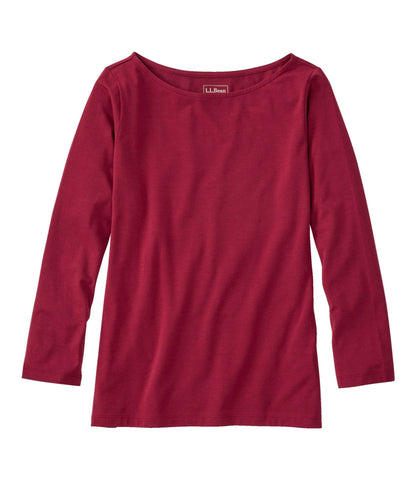 L.L.Bean Women's Soft Stretch Supima-Blend Tee, Boatneck Bracelet-Sleeve Bordeaux
