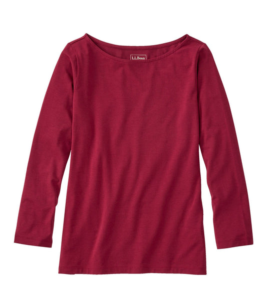 L.L.Bean Women's Soft Stretch Supima-Blend Tee, Boatneck Bracelet-Sleeve Bordeaux