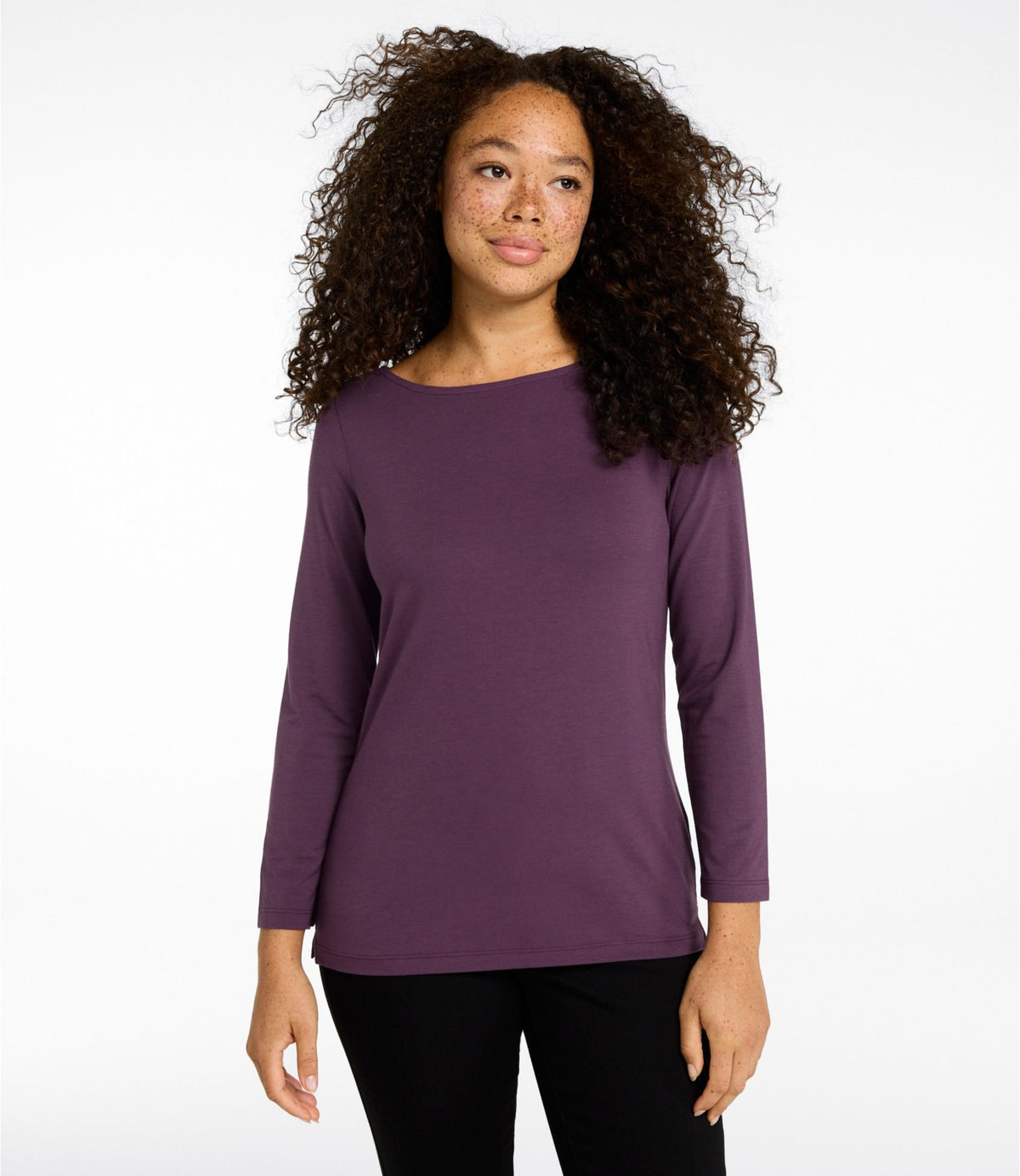 L.L.Bean Women's Soft Stretch Supima-Blend Tee, Boatneck Bracelet-Sleeve Bordeaux