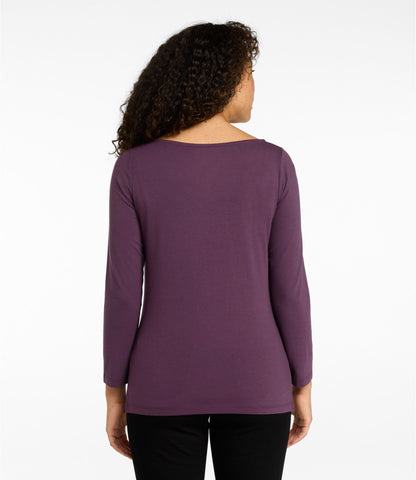 L.L.Bean Women's Soft Stretch Supima-Blend Tee, Boatneck Bracelet-Sleeve Bordeaux