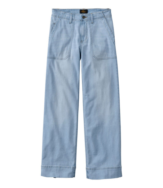 L.L.Bean Women's Signature Utility Jeans, Mid-Rise Wide-Leg Ankle Light Indigo