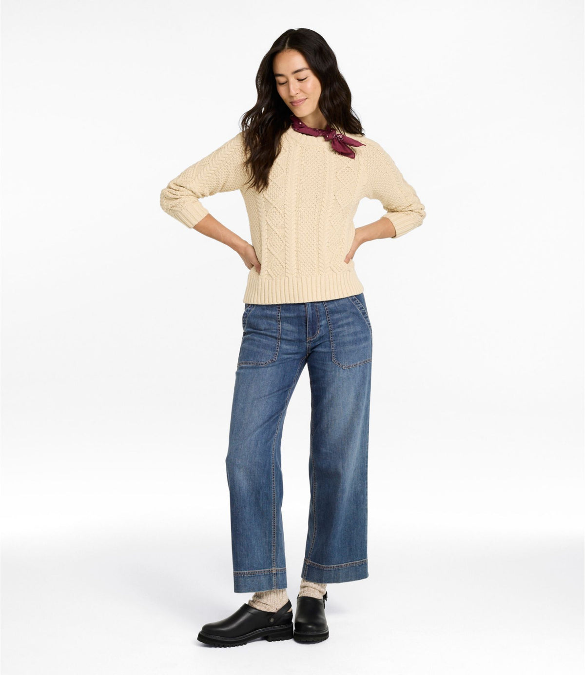 L.L.Bean Women's Signature Utility Jeans, Mid-Rise Wide-Leg Ankle Light Indigo