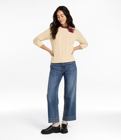 L.L.Bean Women's Signature Utility Jeans, Mid-Rise Wide-Leg Ankle Light Indigo