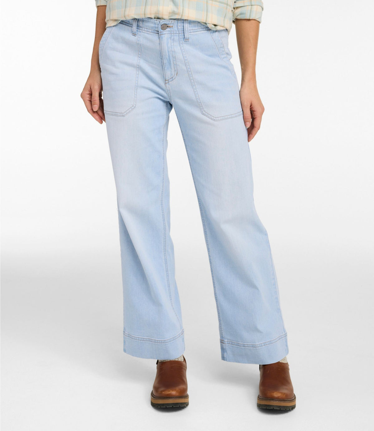 L.L.Bean Women's Signature Utility Jeans, Mid-Rise Wide-Leg Ankle Light Indigo