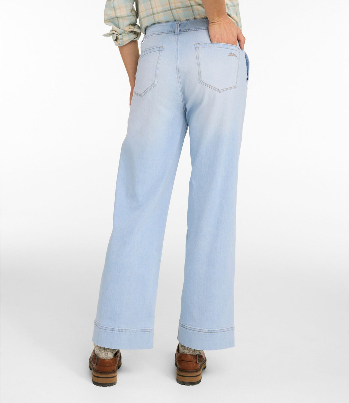 L.L.Bean Women's Signature Utility Jeans, Mid-Rise Wide-Leg Ankle Light Indigo