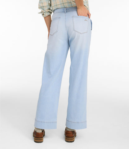 L.L.Bean Women's Signature Utility Jeans, Mid-Rise Wide-Leg Ankle Light Indigo