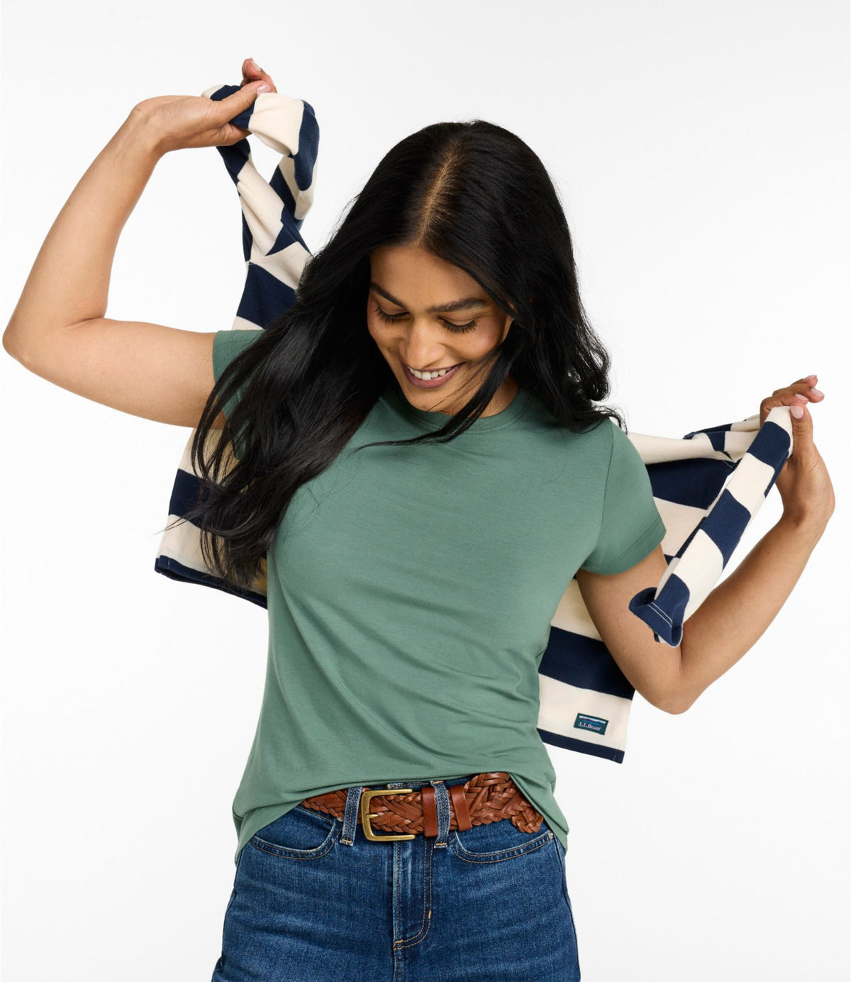 L.L.Bean Women's Soft Stretch Supima-Blend Tee, Crewneck Short-Sleeve Classic Navy